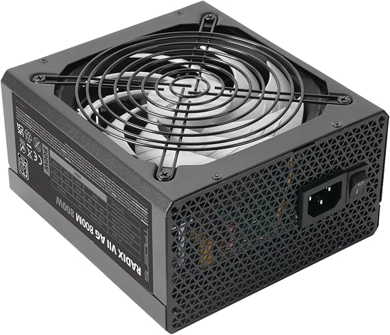 Tacens Radix VII AG 800, Fuente Alimentación Full Modular 800W ATX, 10 Años Seguridad, 80Plus Silver, +87% Eficiencia, Ventilador 140mm FDB con Tecnología AI-RPM, Condensadores Japoneses 105º, Negro