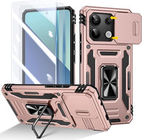 Doeshine Funda para Xiaomi Redmi Note 13 4G con 2 Protector Pantalla，[Protección Militar], Soporte Anillo y Cubierta de Cámara Deslizante(Dorado)