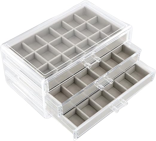 Azonelife Caja de Joyero con 3 Cajones Organizador de Joyas Acrílico Transparente Caja para Joyas con Bandejas Separador Extraíble Jewelry Box para Bisutería Pendientes Anillos Mujer y Niñas