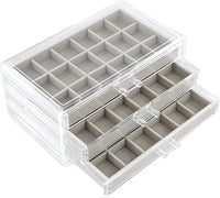 Azonelife Caja de Joyero con 3 Cajones Organizador de Joyas Acrílico Transparente Caja para Joyas con Bandejas Separador Extraíble Jewelry Box para Bisutería Pendientes Anillos Mujer y Niñas