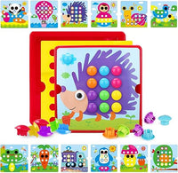 JurciCat Mosaicos Infantiles 12 Cartas y 46 Botones Juego pinchos colores niños juguete educativo Juguetes niños 2 años Regalos de cumpleaños para niños Regalos preescolares(Erizos)