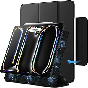 JETech Funda Magnética para iPad Pro 13 Pulgadas M5/M4 (2025/2024), Soporte Pencil Pro y Pencil (USB-C), Potente Magneto, Carcasa Slim Tríptica Tableta Soporte con Auto-Sueño/Estela (Negro)