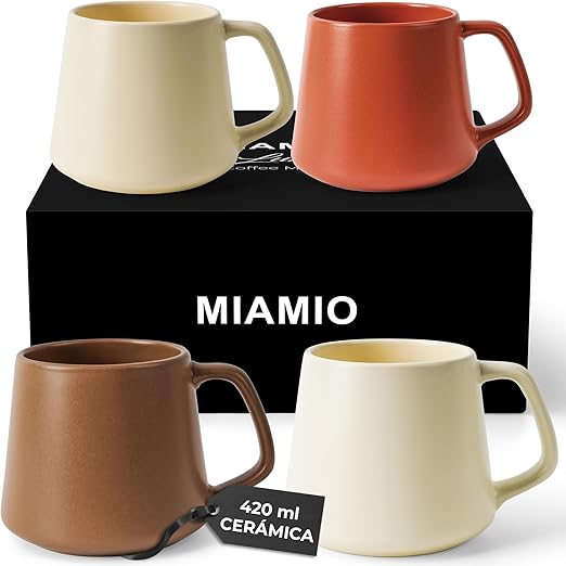 MIAMIO - Juego de Tazas de Café (Set de 4) / Grandes Tazas de Cerámica (420 ml) - Taza para Cappuccino, Té, Espresso - Apto para Microondas y Lavavajillas - Colección Luxe (Beige Pastel)