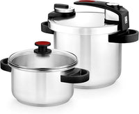 BRA Tekna Set Olla a presión de fácil Apertura 4+7 litros, Fabricada en Acero Inoxidable 18/10, con 2 Programas de Cocción y Sistema de Bloqueo de Apertura, Apta para Todo Tipo de Cocinas