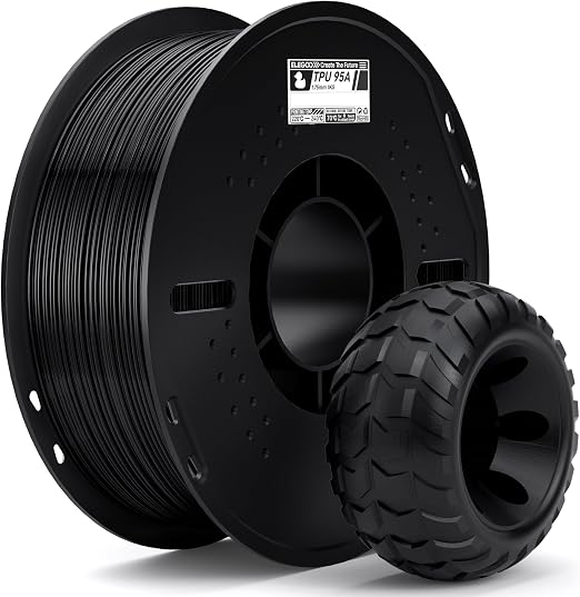 ELEGOO Filamento TPU 95A 1.75mm 1KG Negro, Filamento Flexible 95A Suave para Impresoras 3D, Carrete de Plástico, para La Mayoría de Impresoras 3D