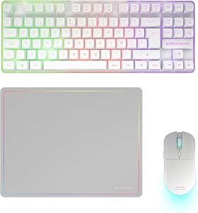 Mars Gaming MCPWTKL, Portugués, Combo Gaming Inalámbrico, Tecnología DualPro Link 2.4GPRO, Teclado TKL FRGB Rainbow + Ratón RGB 3200DPI y Switches HUANO + Alfombrilla Antideslizante 360x260mm, Blanco