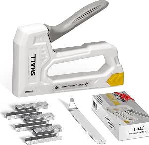 SHALL Grapadora ligera para madera - Grapadora de tapicería roja con 1600 grapas JT21 y quitagrapas - Grapadora de tela para manualidades, bricolaje, decoración