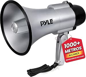 Pyle megafono, Portatil, Altavoz, Sirena, Compacto, Funciona con Pilas, Potencia de 30V, Microfono, Sonido PA, Mango Plegable, Ideal para policias, Porristas, Entrenadores