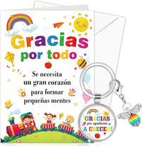 HOWAF Regalo Profesora Infantil, Tarjeta Profesora Infantil Tarjeta Gracias Profe Tarjeta Despedida con Sobre y Llaveros Originales Regalo para Profesora Infantil Regalos para Profesoras Maestra, E