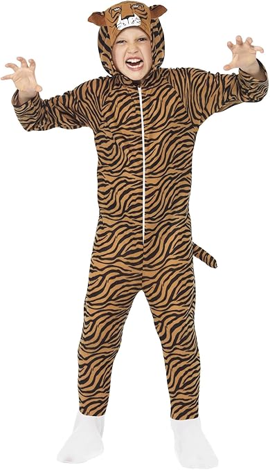 SMIFFYS Costume da tigre, marrone, Tuta integrale con cappuccio Halloween