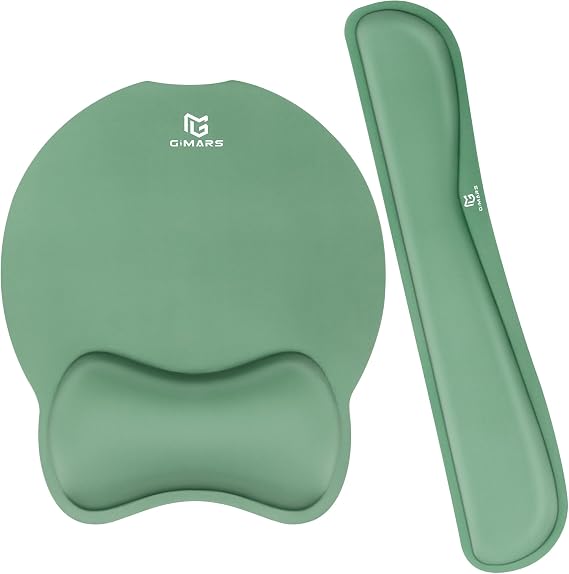 Gimars Alfombrilla Raton y Teclado Reposamuñecas Ergonómica Espuma Viscoelástica, Reposa Muñecas con Posavasos, Mouse Pad Gaming Soporte Teclado Ordenador para Portátil Oficina, Verde Oscuro