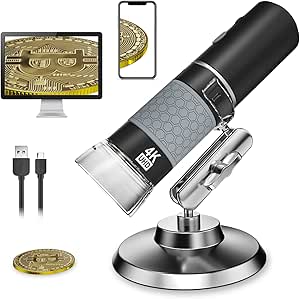Bysameyee 4K 3840x2160P Microscopio Digital Inalámbrico, Microscopio de Mano HD USB Cámara de Inspección Endoscopio 40x-1000x Aumento, Compatible con iPhone iPad Android Phone Tablet Windows Mac PC