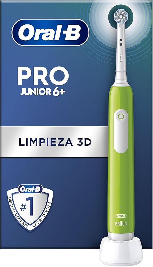 Oral-B Pro Junior Cepillo De Dientes Eléctrico, 1 Mango Verde, 1 Cabezal, Diseñado Por Braun, Apto Para Niños Mayores De 6 Años