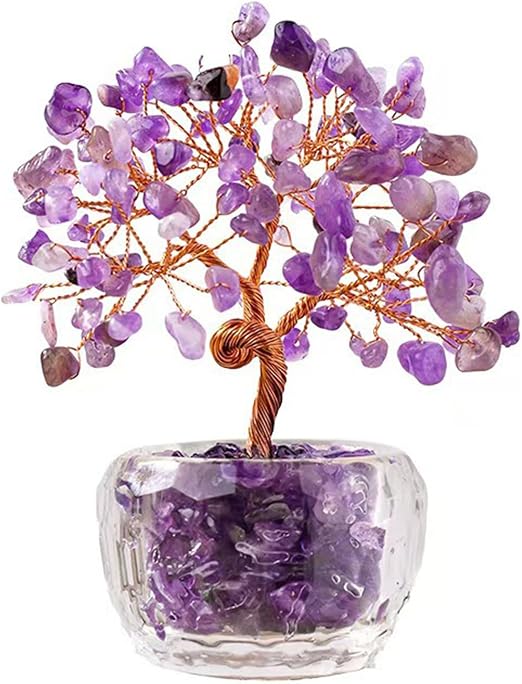AURIVEE Árbol de la Vida de Amatista - Árbol del Dinero de Piedra Natural, Decoración Feng Shui para Casa Oficina, Regalo Espiritual