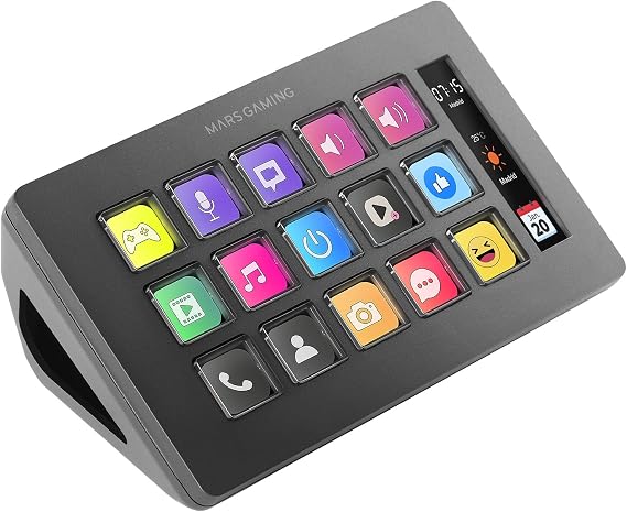 MARSGAMING MSD-One, Control Deck Slim, 15 Teclas LCD Personalizables, Pantalla LCD Ampliada, Software de Control y Plug-ins, Control Deck Compacto con Diseño Slim Ergonómico, Windows y MacOS, Negro