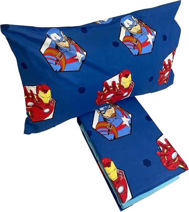 Marvel Avengers - Juego de sábanas para Cama Individual de Franela de Puro algodón - Juego Completo de sábana encimera + Bajera Ajustable + Funda de Almohada