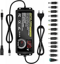 Fuente de alimentación Universal Regulable, 3 V ~ 24 V 3A 72W Ajustable Variable AC/DC Adaptador, 100 V-240 V AC a DC Converter con Pantalla de tensión LED y 14 Puntas y convertidor de polaridad