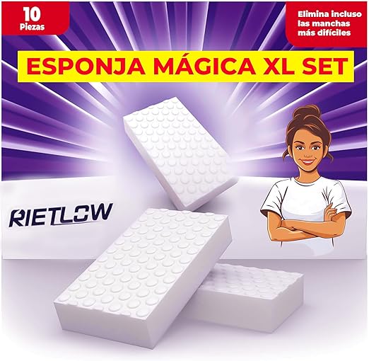 Rietlow® Borrador Mágico – Pack de 10 – Esponja de Melamina de Doble Densidad para Paredes, Zapatos, Baño, Cocina y Muebles – Esponja de Limpieza Universal – Magic Eraser Sponge