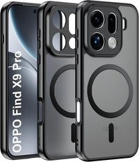 Effcotuo Funda Magnética para OPPO Find X9 Pro 5G Case Compatible con MagSafe, Funda de Silicona Flexible + Acrílico Carcasa Respaldo Translúcida Mate Slim Antigolpes Cover (Negro)