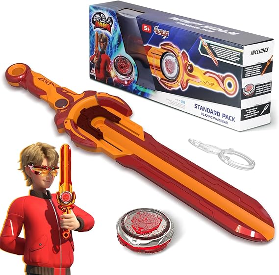 INFINITY NADO peonza metálica, con Lanzador de Espadas, peonza Luminosa, para niños y niñas a Partir de 5, 6, 7, 8, 9 y 10 años, Blazing War Bear, Rojo.