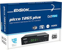 EDISION Picco T265 Plus Modelo 2024 Receptor Terrestre TDT DVB-T2 y por Cable DVB-C, H.265 HEVC FTA Full HD PVR, USB, HDMI, SCART, S/PDIF, Sensor IR, Soporte USB WiFi,Mando a Distancia Universal 2en1
