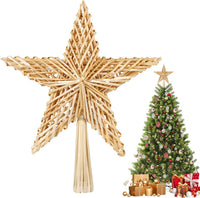 SALCAR Estrella de Paja para árbol de Navidad, 25 cm, Estrella de Paja, decoración Natural Hecha a Mano para árboles de Navidad