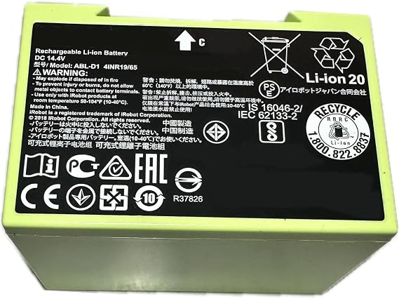 Batería de repuesto Ukkipower 14,4 V 1800 mAh ABL-D1 para iRobot Roomba e5 e6 e5150 e5152 e6198 e619820 i i3 3150 i3+ 3158 3550 i4 4150 i4+ 4555 0 455 2 i6 i7 i7+ 7150 7156 7158 7550 7558 i8 Plus