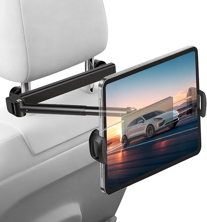 VINATO Support Tablette Voiture Appuie Tete, Support iPad Voiture, Rotation à 360°, Porte Tablette Voiture Compatible avec Tablettes et Smartphones 4 à 12.9 Pouces, Noir