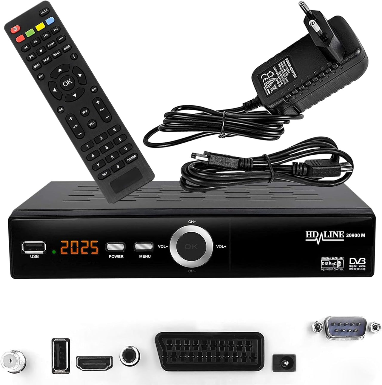 Hd-line 20900 Receptor satélite DVB S2 para satélites Digitales Sat (DVB-S/S2, HDMI, SCART, 2 x USB 2.0, Full HD 1080p) (preprogramado para Astra Hotbird y Türksat)