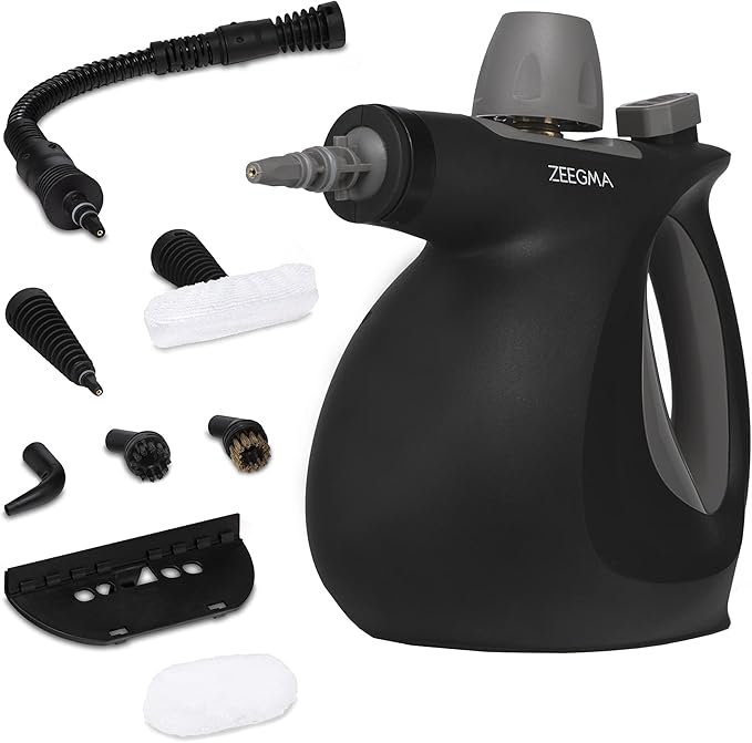 ZEEGMA Draden Limpiador a Vapor Portátil Multiusos Ligero con 9 Accesorios Cocina Baño Garaje Jardín Suelos y Terrazas Superficies Metálicas Tapicerías y Alfombras Mata Bacterias