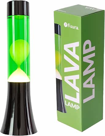 Fisura - Lámpara de lava verde. Lámpara de lava de 30 cm con base negra, líquido verde y amarillo. Regalo original retro. 9x9x30 centímetros.