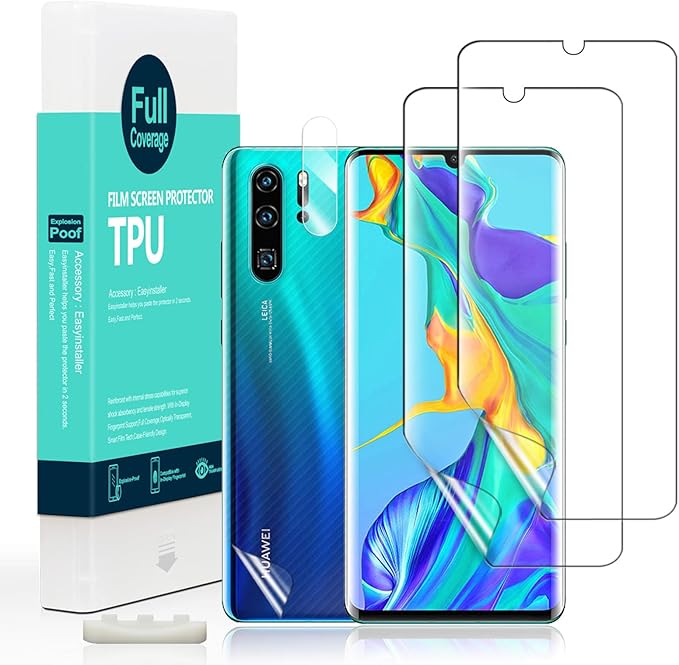 Ibywind Protector de Pantalla para Huawei P30 Pro [2 Piezas],con Protector de Lente de Cámara,Atrás Pegatina Protectora Fibra de Carbono,[Admite la función de Huella Digital]