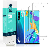 Ibywind Protector de Pantalla para Huawei P30 Pro [2 Piezas],con Protector de Lente de Cámara,Atrás Pegatina Protectora Fibra de Carbono,[Admite la función de Huella Digital]