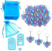 JZK 30x Regalos fiesta bautismo baby shower niño azul, llaveros elefante con bolsas confeti y juego etiquetas regalo, bebé niño 1er cumpleaños recién nacido fiesta bautizo regalo recuerdo