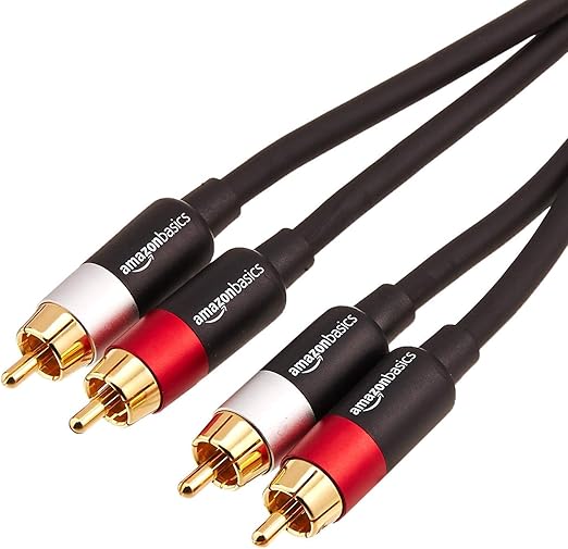 Amazon Basics 2 cables de audio RCA para amplificador, altavoces activos o subwoofer con conectores chapados en oro, 1.22 m, color negro