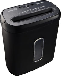 Amazon Basics Destructeur de Documents à Coupe Croisée, 8 feuilles, avec fenêtre transparente, pour documents et cartes bancaires, corbeille de 14L, Noir