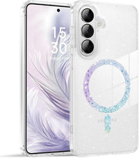 BENTOBEN - Funda para Samsung Galaxy S25, transparente con tapa magnética para Samsung Galaxy S25, purpurina