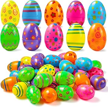 JOYIN Toy 72 pc huevos de plástico impresa brillante pascua 2 3/8" alto para la caza pascua, cesta embutidoras rellenos, suministros premio aula, llenado se usa para tratar y favor de partido