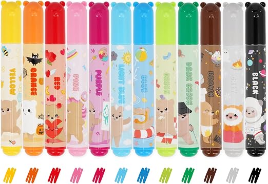 Legami - Juego de 12 rotuladores - Teddy Friends, 12 colores surtidos, lavables y no tóxicos, punta antirretorno, trazos finos y anchos, para niños y niñas, paquete reutilizable