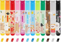 Legami - Juego de 12 rotuladores - Teddy Friends, 12 colores surtidos, lavables y no tóxicos, punta antirretorno, trazos finos y anchos, para niños y niñas, paquete reutilizable