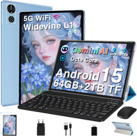 Tablet Android 15 Tablets 10 Pulgadas con Gemini AI, 64GB+2TB TF, 5G Wi-Fi, Octa-Core 2.0GHz, Widevine L1, 8+5MP, GMS, 6000mAh, Facial ID,GPS,BT5.0, 2 en 1 Tablet con Teclado,Ratón y Funda - Oro Rosa