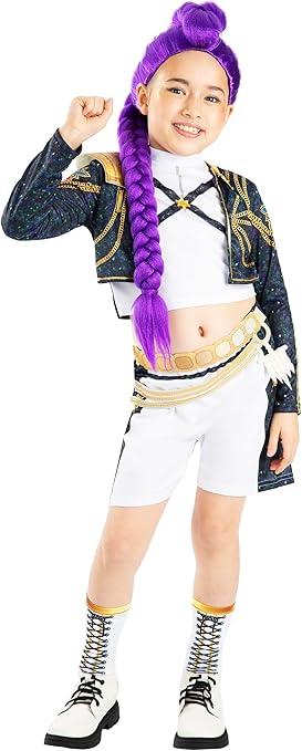Rubies DISFRAZ KPOP RUMI GOLD DELUXE niña, niñas, k-pop, rumi, netflix, Top de lentejuelas, shorts con cinturón extraíble y perneras, Licencia oficial Netflix, huntrix, carnaval, cosplay. TALLA XS
