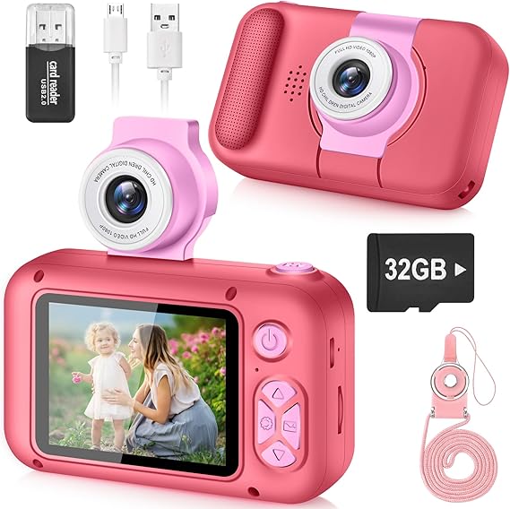 ARNSSIEN Camara Fotos Infantil con Gran Pantalla IPS 2,4" y Lente Giratoria 180°, Camara de Fotos para Niños de 3 a 12 Años, Tarjeta de 32 GB Incluida, Regalo Ideal para Cumpleaños y Fiestas, X101