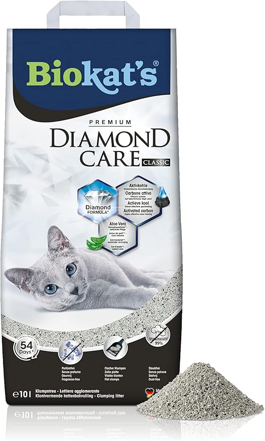 Biokat’s Diamond Care Classic sans parfum - Litière fine pour chats au charbon actif et à l’Aloe vera - 1 sac (1 à 10 l)
