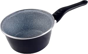 Magefesa Dolomiti Cazo 16 cm de acero esmaltado, antiadherente multicapa efecto piedra, color gris exterior. Apto para todo tipo de cocinas, incluida inducción.