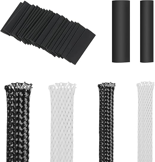Rollo de 4 Rollos de 3 m, de Pet, expandible, Trenzado, 10/20 mm, protección para Audio, vídeo, Dispositivo doméstico, Cable automotriz (Negro, Blanco)