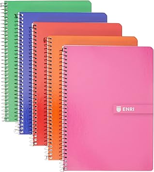 Enri, Cuaderno A5, Tapa Dura, 80 Hojas cuadrícula 4x4, Paquete 5 unidades, Colores aleatorios