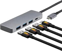 Amazon Basics Hub Dock de USB 3.2/3.1, 2.ª Gen., 10 GB/s, USB C a 1 USB C / 3 USB A, Compatible con Windows/Mac, Plata, Negro