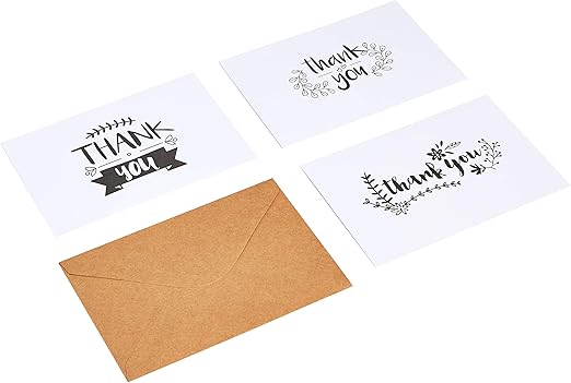 Amazon Basics Tarjetas de agradecimiento, 48 Unidad, Negro/Blanco