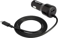 Amazon Basics Kfz-Ladegerät, USB-C (18 W) mit Stromversorgung und USB-A (12 W), mit Kabel, Schwarz